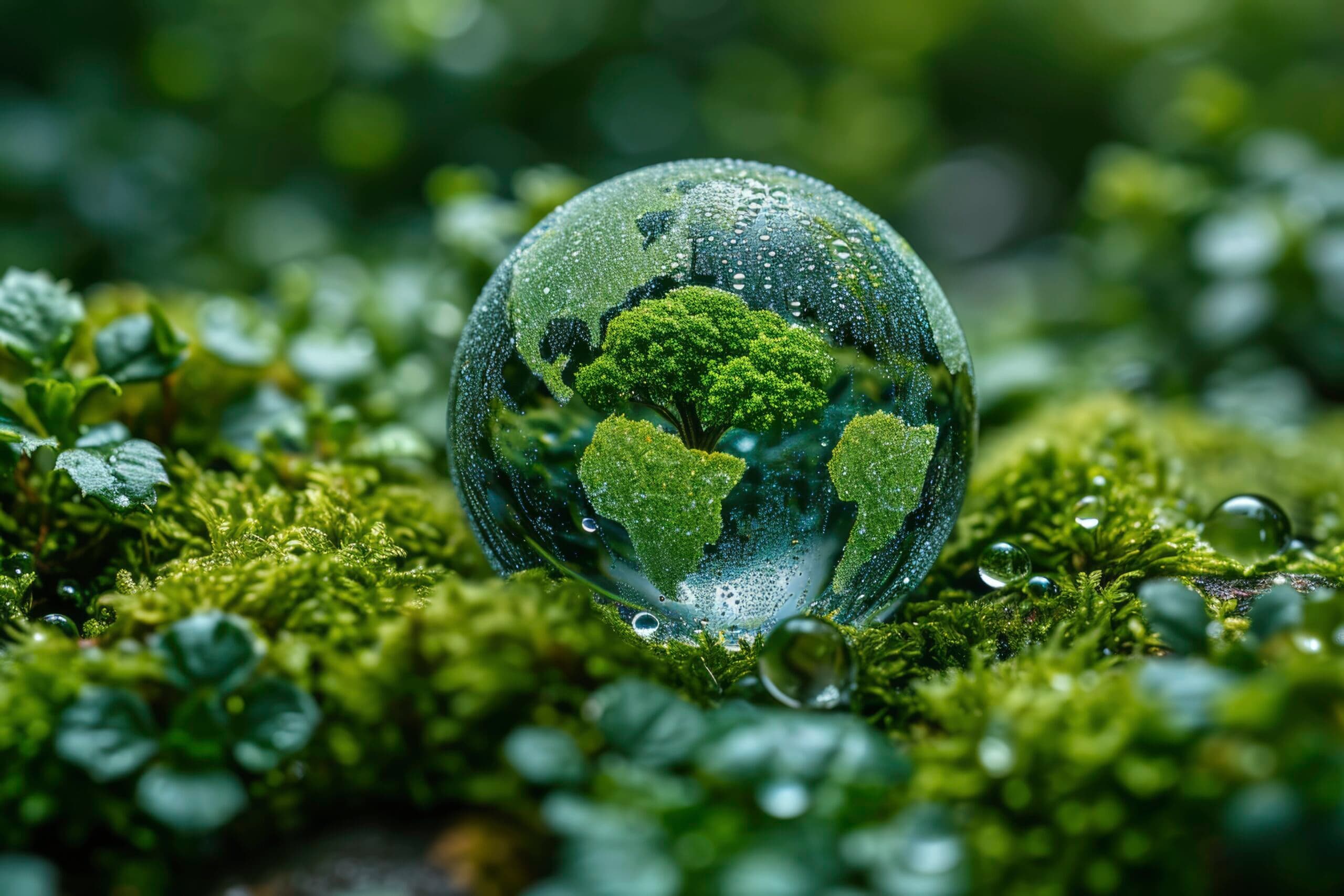 Water drop holding a green ecosystem